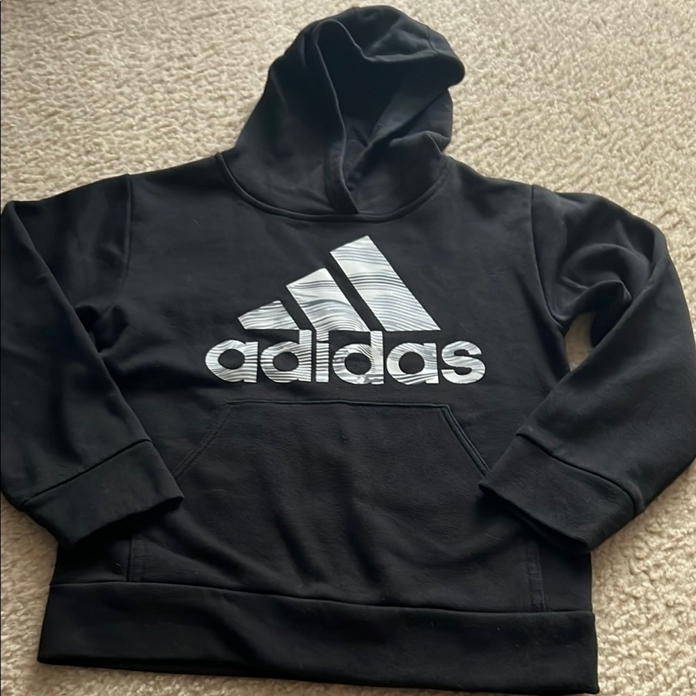 Adidas Boy’s Black Hoodie  with White Logo